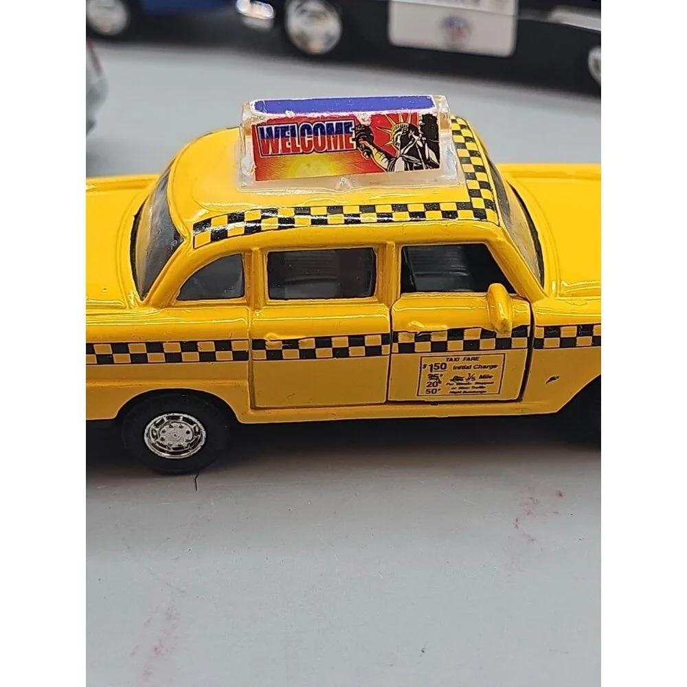 Lot Of‎ 4 Metal Cars Schylling Yellow Taxi Cab Toy NY City Die-Cast Car Police